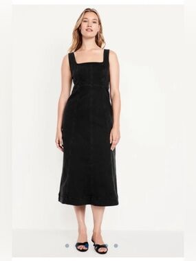 Old Navy Black Sleeveless Midi Dress with Square Neck